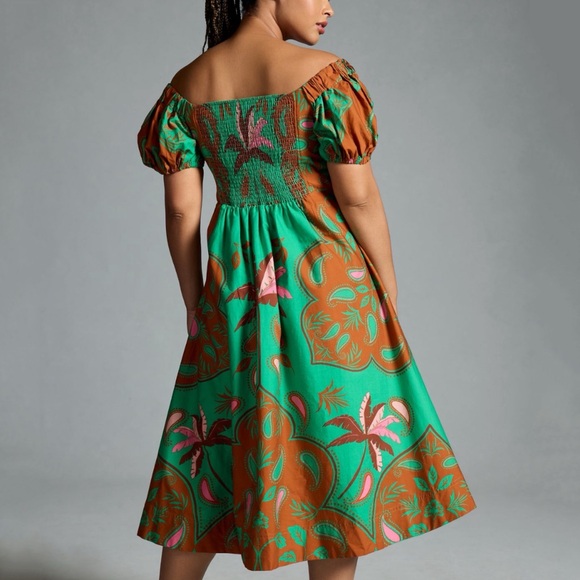 NWT Anthropologie Maeve Puff Sleeve Sweetheart Dress 6 P Petite Green - Picture 7 of 9